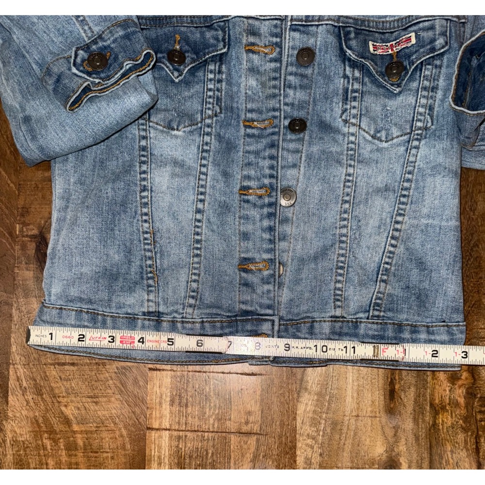 Hudson Jeans Women Light Wash Denim Trucker Jacket Union Jack Patch Size M - Picture 8 of 10